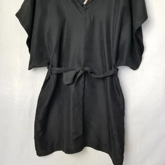 Piko 1988 Black Silk Short Dolman Sleeve Belted Mini Dress Size Medium - Picture 4 of 11